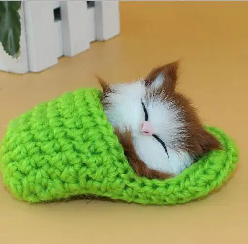 1pc Mini Lovely Simulation Sounding Shoe Kittens Cats  Plush Toy Sleeping Cats Toy Kids Appease Doll Birthday Gift Doll