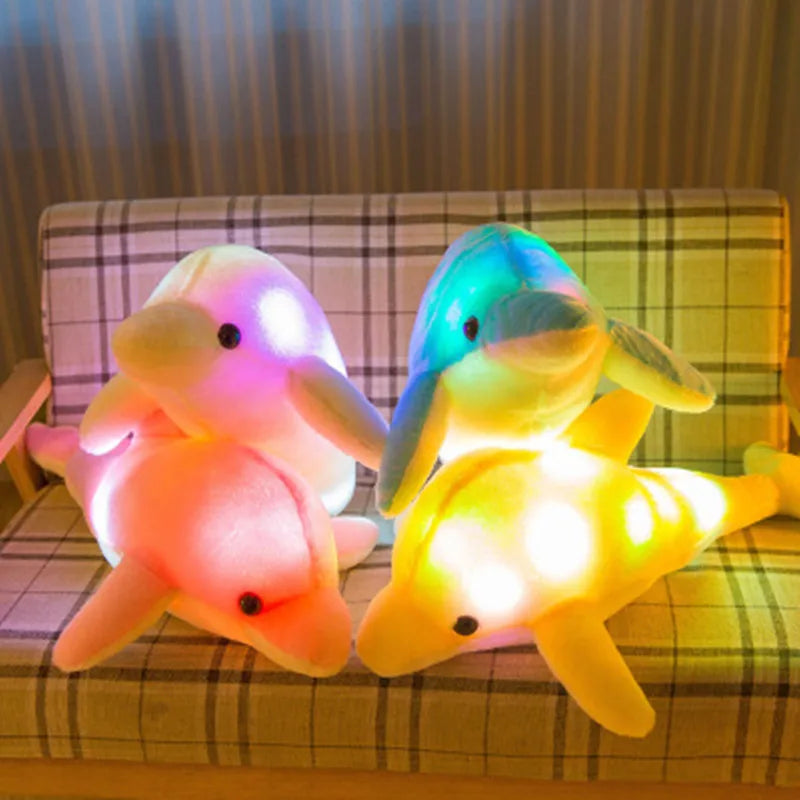 32cm Cute Creative Luminous Plush Toy Dolphin Doll Glowing LED Light Animal Toys Colorful Doll Pillow kid Children's Lovely Gift