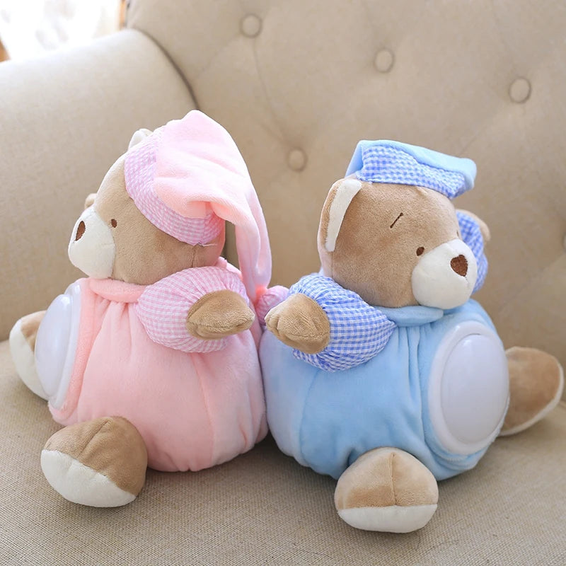 25cm Kawaii Teddy Bear Musical Light Plush Dolls Pat Lamp Sleeping Comfort LED Night Light Appease Bear Toys for Girls Gifts