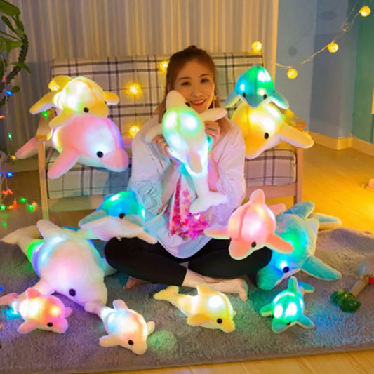 32cm Cute Creative Luminous Plush Toy Dolphin Doll Glowing LED Light Animal Toys Colorful Doll Pillow kid Children's Lovely Gift