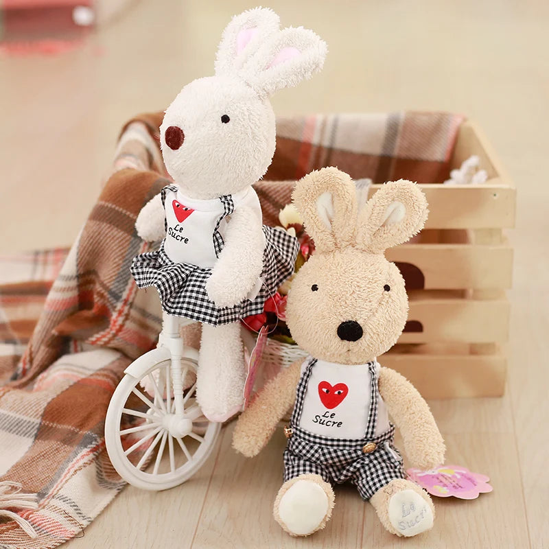 Lovely Le Sucre Rabbit Bunny Plush Toys Soft Plaid Couple Rabbits Stuffed Animals Plush Dolls for Girls Birthday Gifts