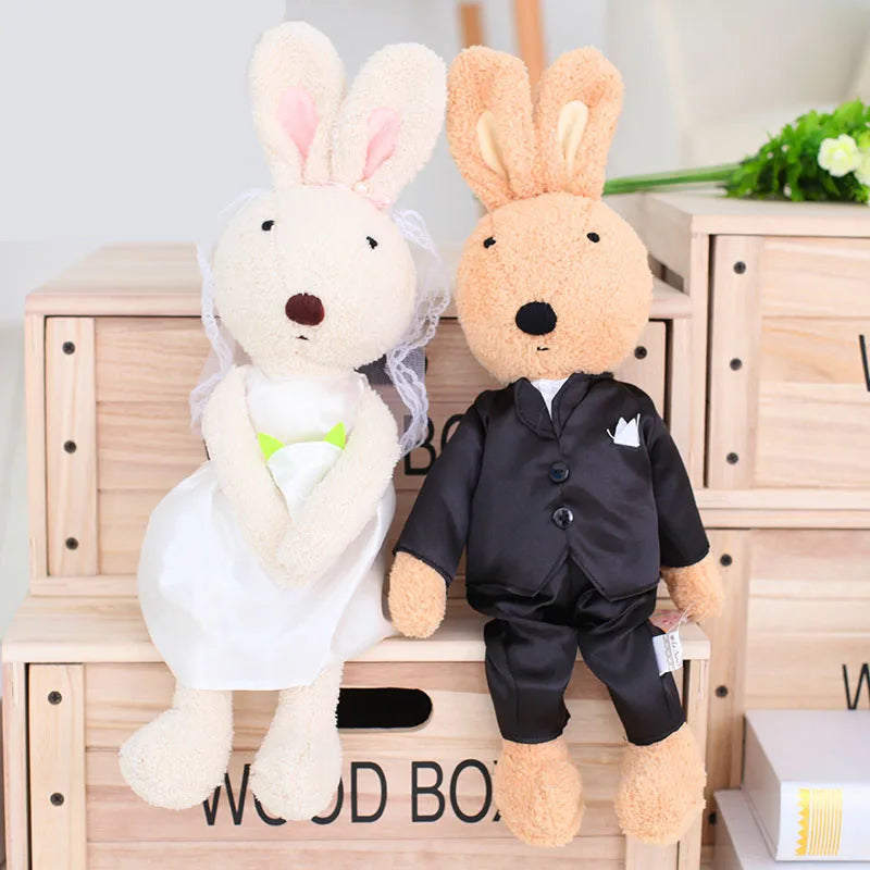 1 Pair Kawaii Wedding Bunny Le Sucre Rabbits Dolls Soft Couple Plush Toys Stuffed Animals for Children Girls Wedding Valentine's