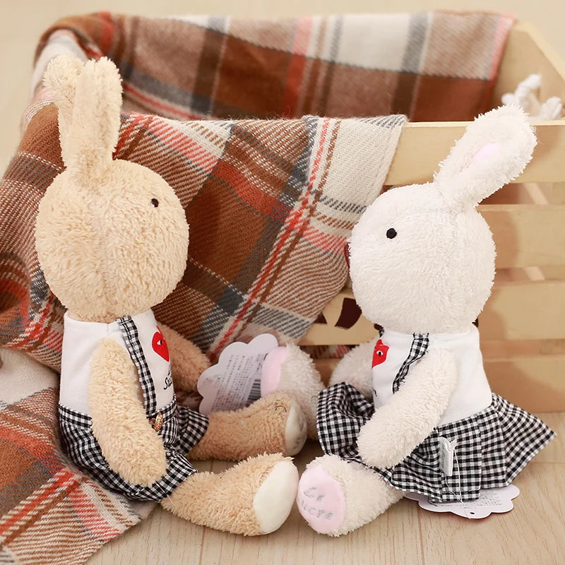 Lovely Le Sucre Rabbit Bunny Plush Toys Soft Plaid Couple Rabbits Stuffed Animals Plush Dolls for Girls Birthday Gifts