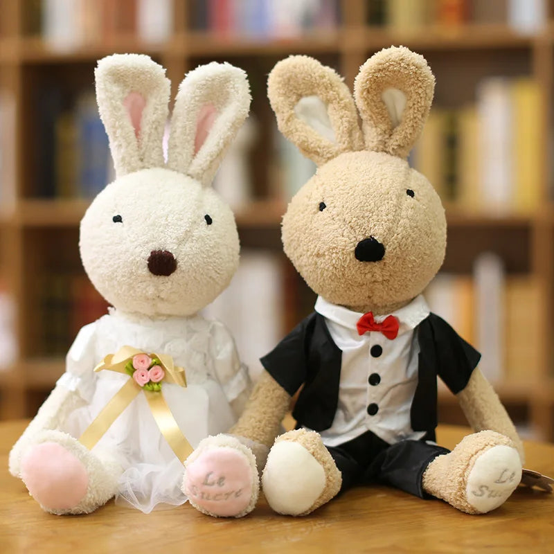 1 Pair Cute Wedding Couple Bunny Rabbits Plush Dolls Soft Stuffed Animals Toys for Girls Wedding Valentine's Gifts