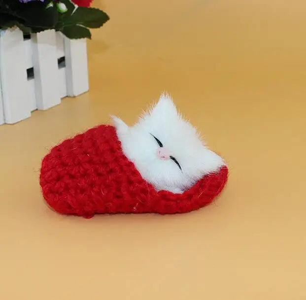 1pc Mini Lovely Simulation Sounding Shoe Kittens Cats  Plush Toy Sleeping Cats Toy Kids Appease Doll Birthday Gift Doll