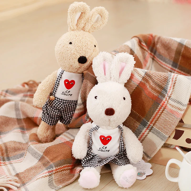 Lovely Le Sucre Rabbit Bunny Plush Toys Soft Plaid Couple Rabbits Stuffed Animals Plush Dolls for Girls Birthday Gifts