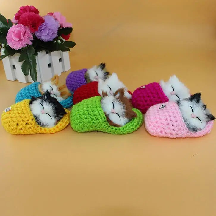 1pc Mini Lovely Simulation Sounding Shoe Kittens Cats  Plush Toy Sleeping Cats Toy Kids Appease Doll Birthday Gift Doll