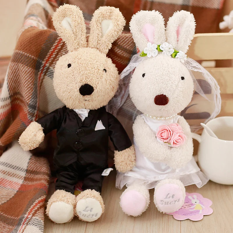 1 Pair Kawaii Wedding Bunny Le Sucre Rabbits Dolls Soft Couple Plush Toys Stuffed Animals for Children Girls Wedding Valentine's