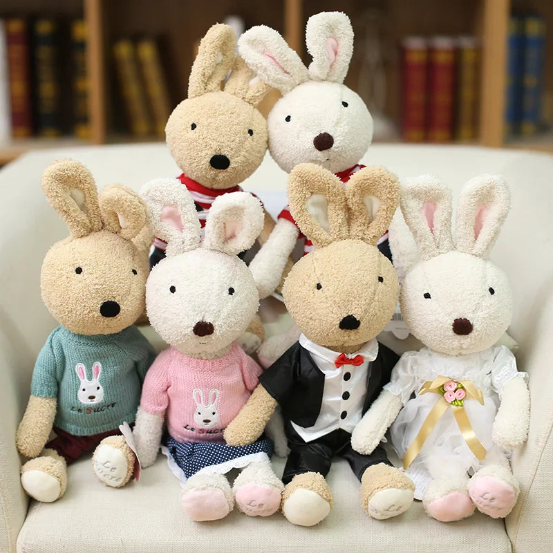 1 Pair Cute Wedding Couple Bunny Rabbits Plush Dolls Soft Stuffed Animals Toys for Girls Wedding Valentine's Gifts