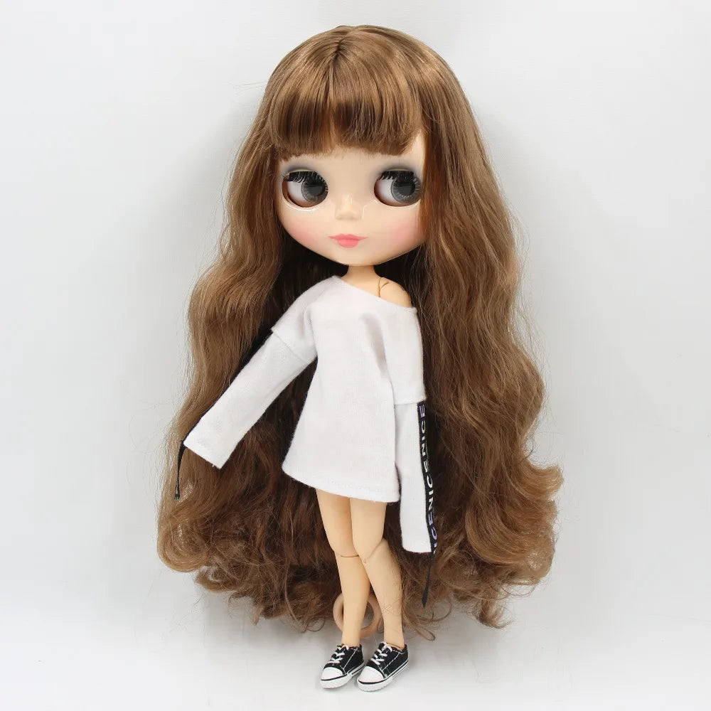 ICY DBS Blyth Doll 1/6 bjd brown hair joint body shiny face nude doll 30cm toy ob24 anime