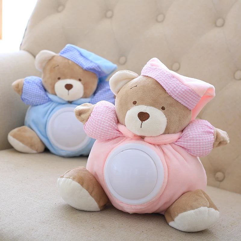 25cm Kawaii Teddy Bear Musical Light Plush Dolls Pat Lamp Sleeping Comfort LED Night Light Appease Bear Toys for Girls Gifts