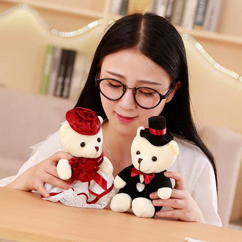 2pcs/lot 18cm kawaii  Bear New Styles Soft plush toys Cute Couple Stuffed Animal Baby doll Fantasy Wedding Birthday Gift