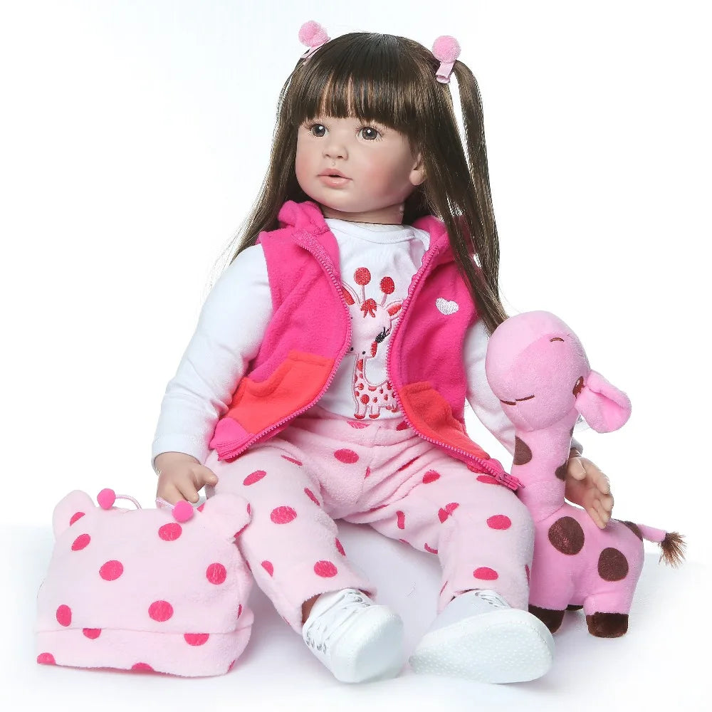 NPK 60CM High Quality Reborn Toddler Princess Girl Doll With Giraffe Adorable Lifelike Baby Bonecas Bebe Doll Reborn Menina