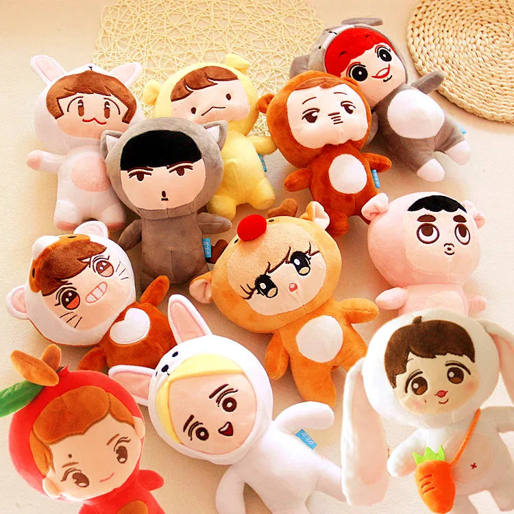 23cm KPOP EXO Plush Doll Kawaii Korea Fashion Superstar Kyungsoo D.O Baek Hyun Chan Yeol Kai Figure Plush Toys Girls Fans Gift