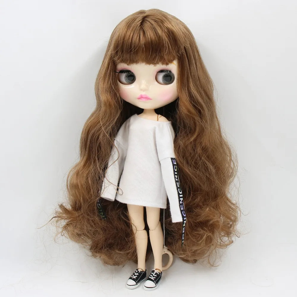 ICY DBS Blyth Doll 1/6 bjd brown hair joint body shiny face nude doll 30cm toy ob24 anime