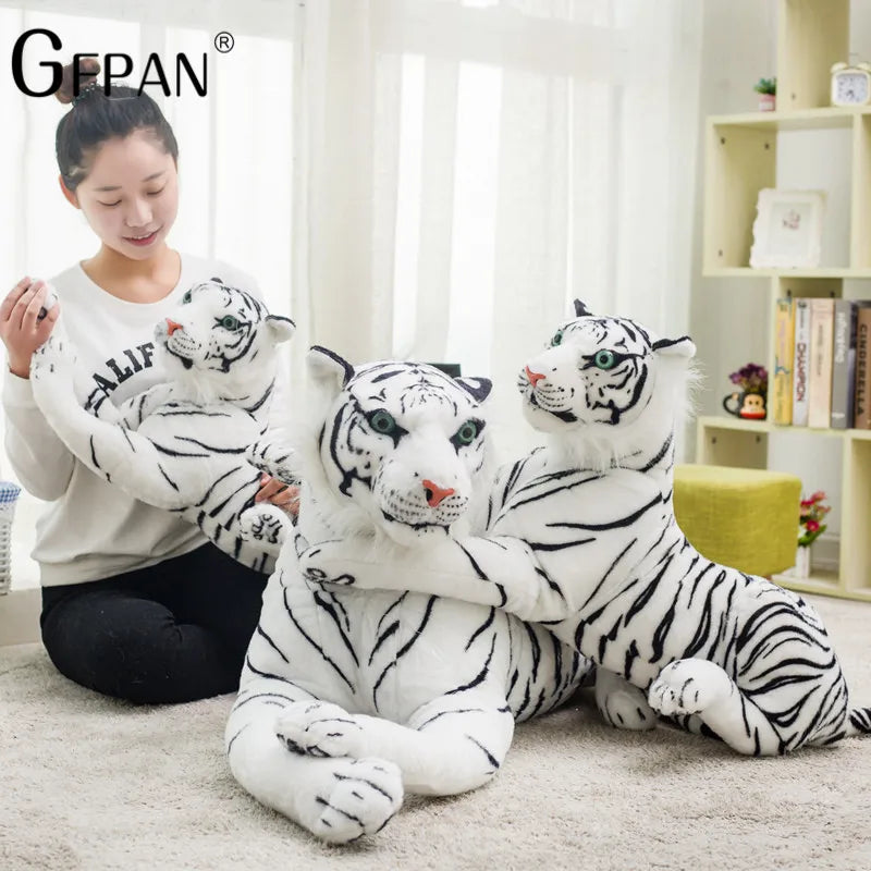 60-30cm Simulation White Tiger Plush Toy Cute Stuffed Animal Pillow Cushion Baby Doll Toys Creative Gift for Children Kids