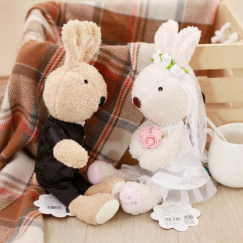 1 Pair Kawaii Wedding Bunny Le Sucre Rabbits Dolls Soft Couple Plush Toys Stuffed Animals for Children Girls Wedding Valentine's