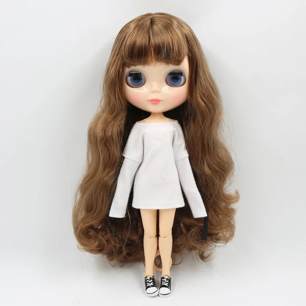 ICY DBS Blyth Doll 1/6 bjd brown hair joint body shiny face nude doll 30cm toy ob24 anime