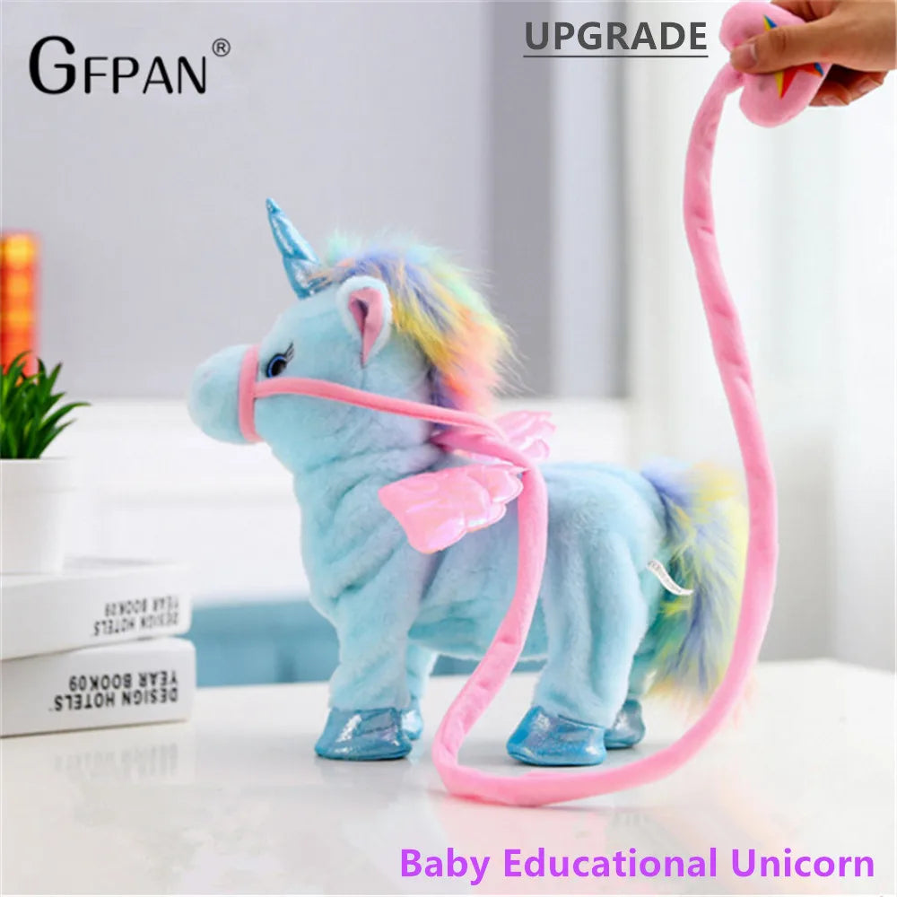 Funny Toys  Electric Walking Unicorn Plush Toy Stuffed Animal Horse Music Doll For Children Christmas Gifts