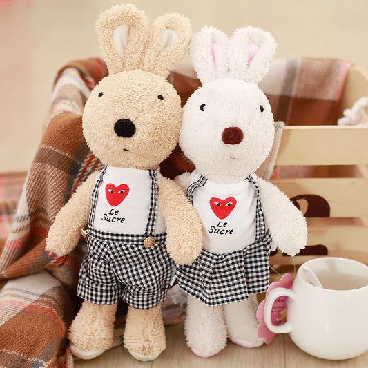 Lovely Le Sucre Rabbit Bunny Plush Toys Soft Plaid Couple Rabbits Stuffed Animals Plush Dolls for Girls Birthday Gifts