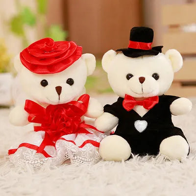 2pcs/lot 18cm kawaii  Bear New Styles Soft plush toys Cute Couple Stuffed Animal Baby doll Fantasy Wedding Birthday Gift