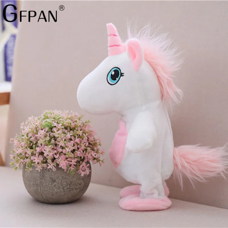 Hot Sale 25cm Magic Unicorn Walking& Talking Stuffed Animal Horse Toy Sound Record Unicorn Plush Fantasy Gift for kids