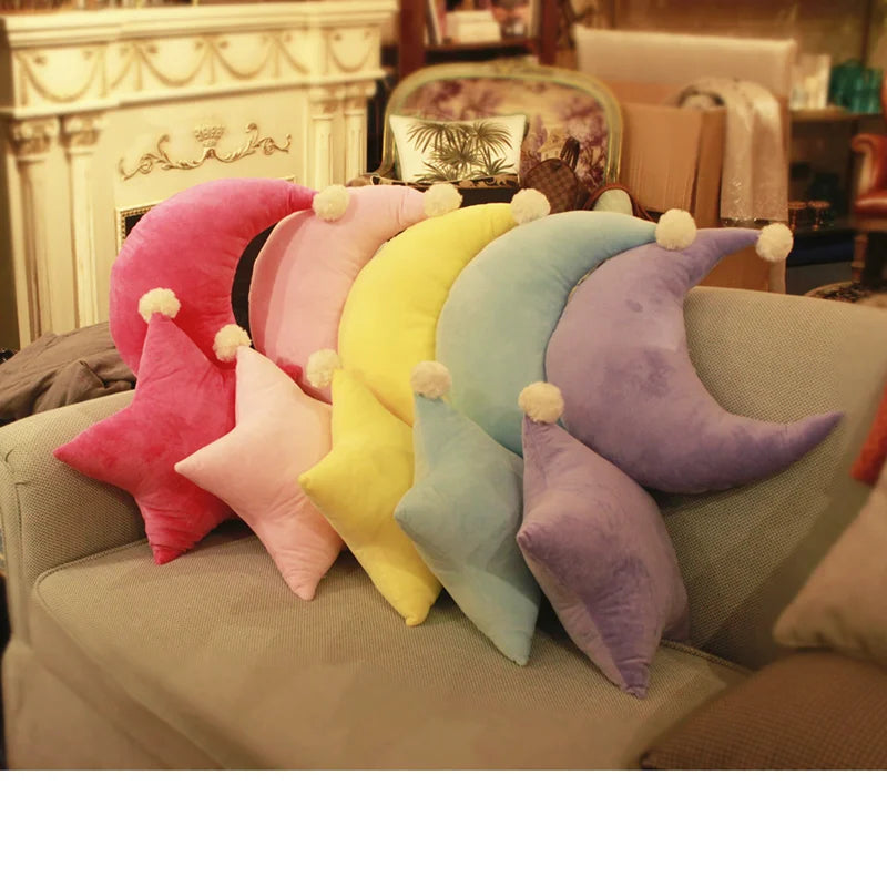 Solid-colored Sky Series Plush Pillow Stuffed Moon, Star Plush Toys Soft Cushion Nice Sofa Pillow Kawaii Christmas Gift for Girl