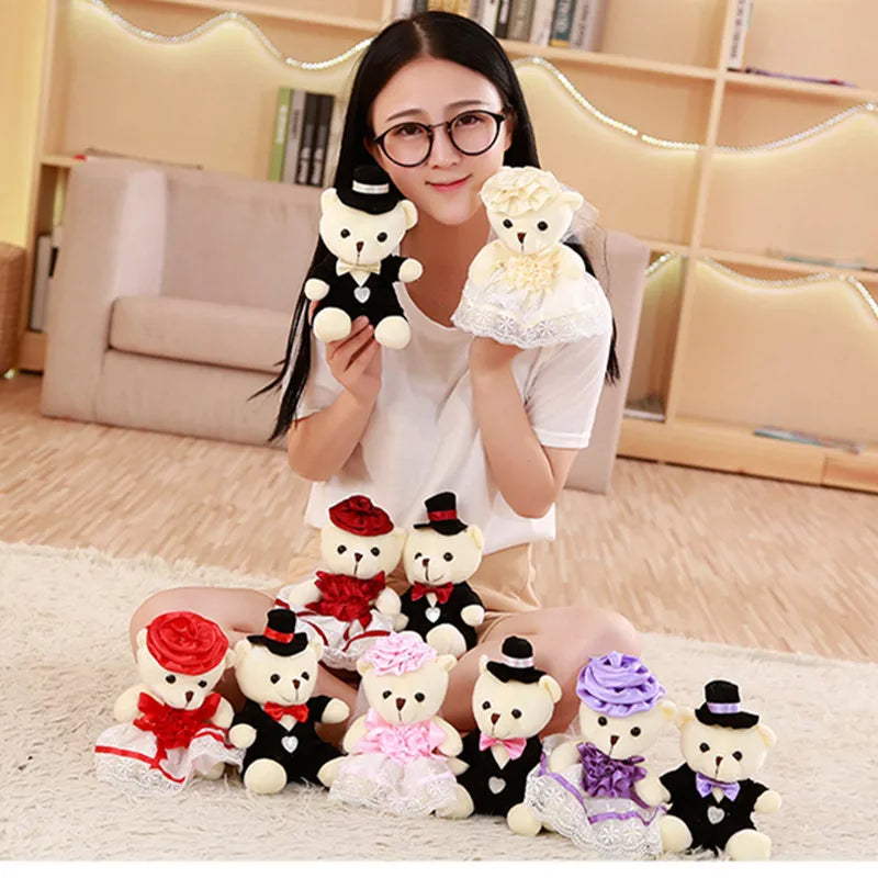 2pcs/lot 18cm kawaii  Bear New Styles Soft plush toys Cute Couple Stuffed Animal Baby doll Fantasy Wedding Birthday Gift