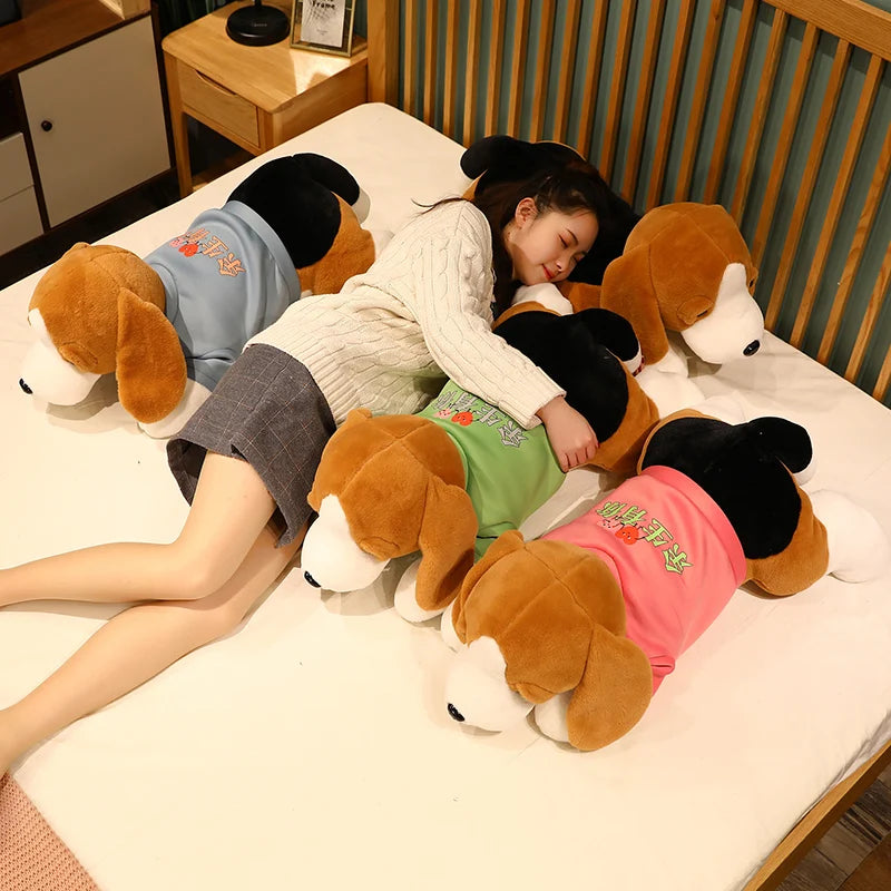 40-80CM Kawaii Stuffed Dog Plush Toy Lying Beagle Puppy Dog with Clothes Soft Pillows Cute Animals Doll Birthday Gift