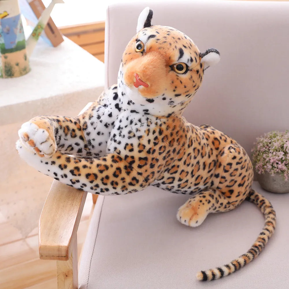 Huge Lifelike Tiger Leopard Plush Toys Stuffed Soft Wild Animals Simulation White Tiger Jaguar Doll  Birthday Gifts