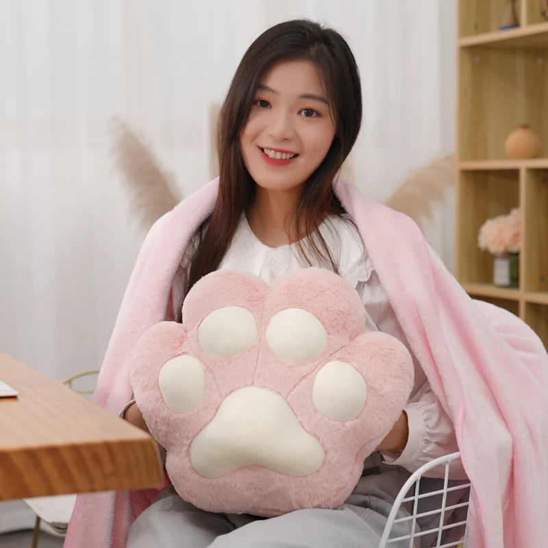 Kawaii Animal Bear Paw Pillow Cute Stuffed Cat Paw Hand Warmer Plush Blanket Home Chair Decor Children Gift