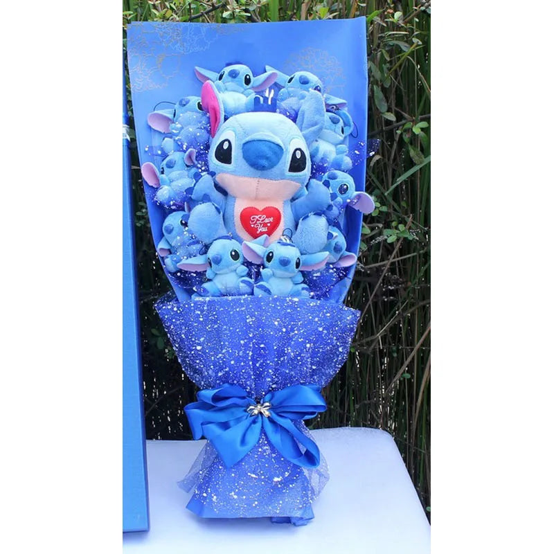 Drop Shipping Cartoon Lilo Stitch Plush Doll Toys Rose Bouquet Gift Box Stich Plush Bouquet with Fake Flower Wedding Party Gift