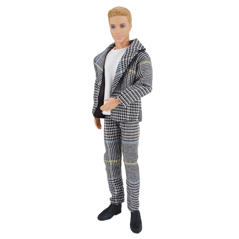 1set Ken Doll Cloth Boyfriend Ken Wedding Suit Black Gray Strap Coat Jacket Trousers T-shirt Ken Suits For 30CM Male Man Doll