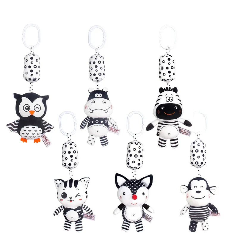 Newborn Bells Soft Plush Rattle Toy Crib Hanging Bell Car Seat Travel Stroller Black And White Wind Chime Educational Toy Gift