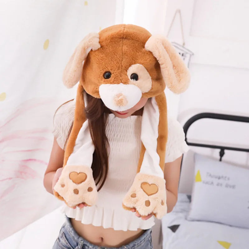 Moving Hat Rabbit Ear Plush Toy Airbag Cap Stitch Lighted Hat Mickey Minnie Mouse  Doll  Cosplay Hat Kid Children Birthday Gifts