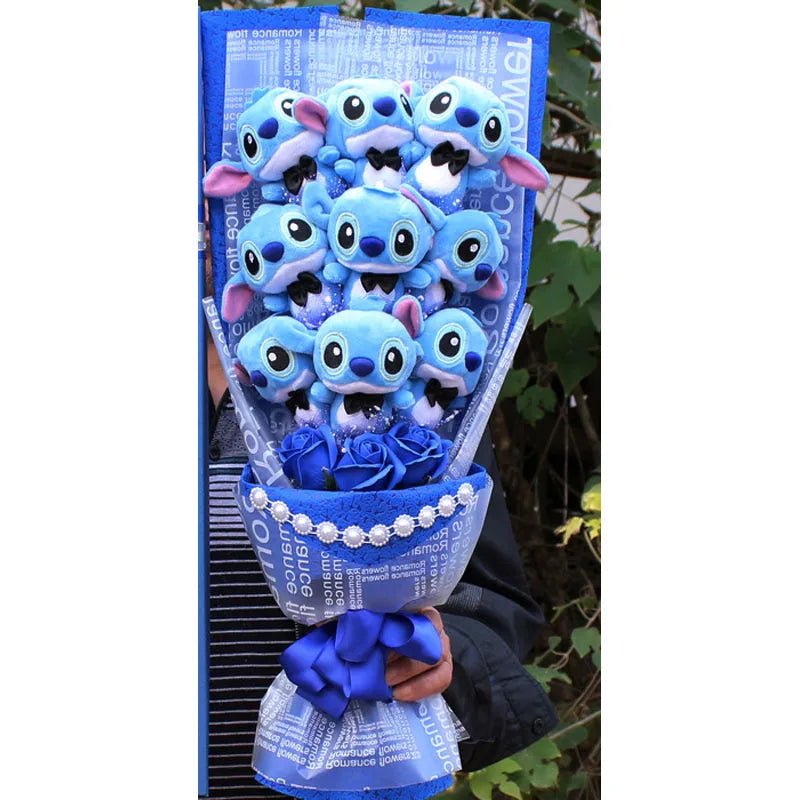 drop shipping Cartoon Stitch Plush Doll Toys Cute Stich Plush Bouquet With Fake Flower Wedding Party Gift No Box