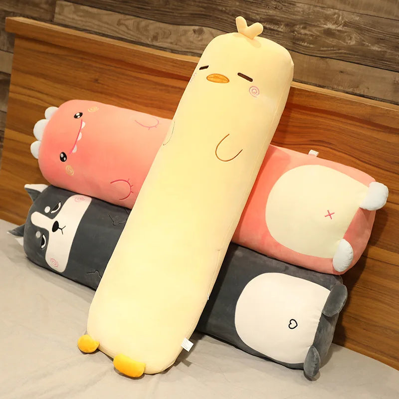 70/100cm Soft Long Sleep Pillow Dinosaur Pig  Bear Husky Duck Plush Toys Stuffed Doll Cushion Kids Girls Gift