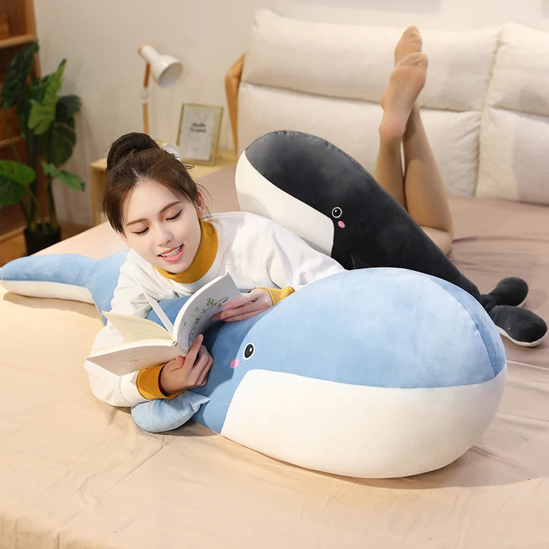 120cm Giant New Whale Plush Toys Big Soft Stuffed Sleeping Pillow Cute Sea Animal Fish Blue Shark Doll Birthday Gift