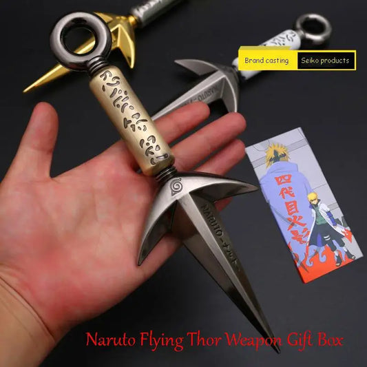 25cm Naruto Ninja Japanese Anime Peripheral Yellow Lightning Namikaze Minato Flying Thunder God Kunai Weapon Model Metal Toys