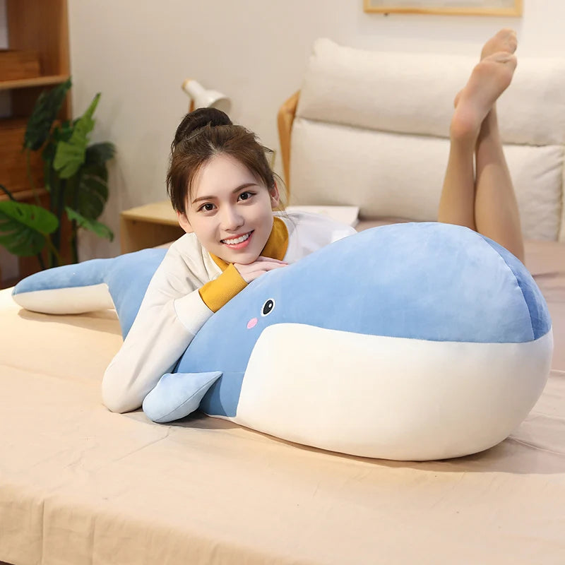 120cm Giant New Whale Plush Toys Big Soft Stuffed Sleeping Pillow Cute Sea Animal Fish Blue Shark Doll Birthday Gift