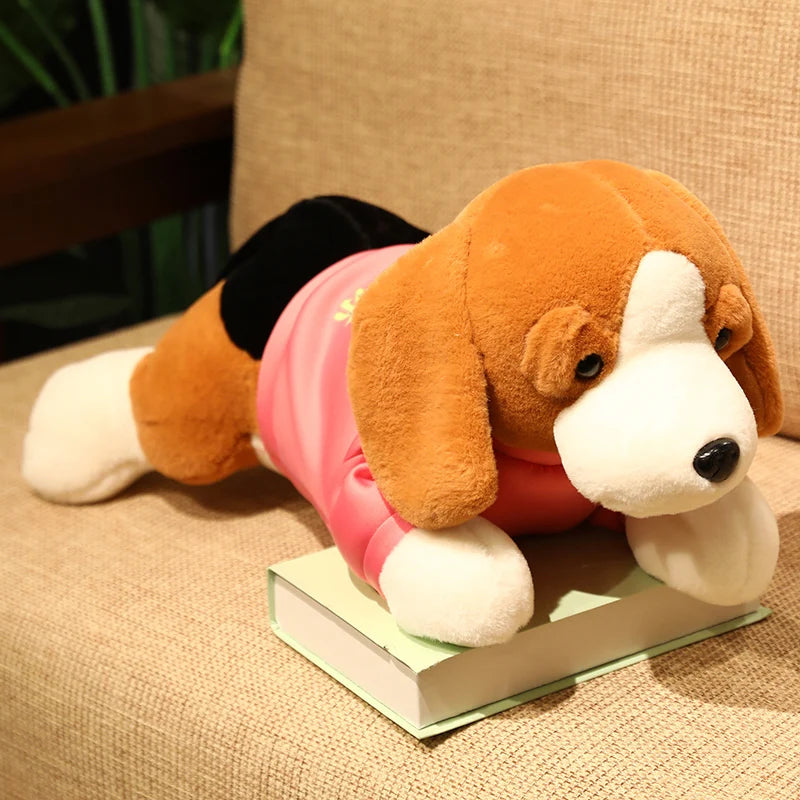 40-80CM Kawaii Stuffed Dog Plush Toy Lying Beagle Puppy Dog with Clothes Soft Pillows Cute Animals Doll Birthday Gift