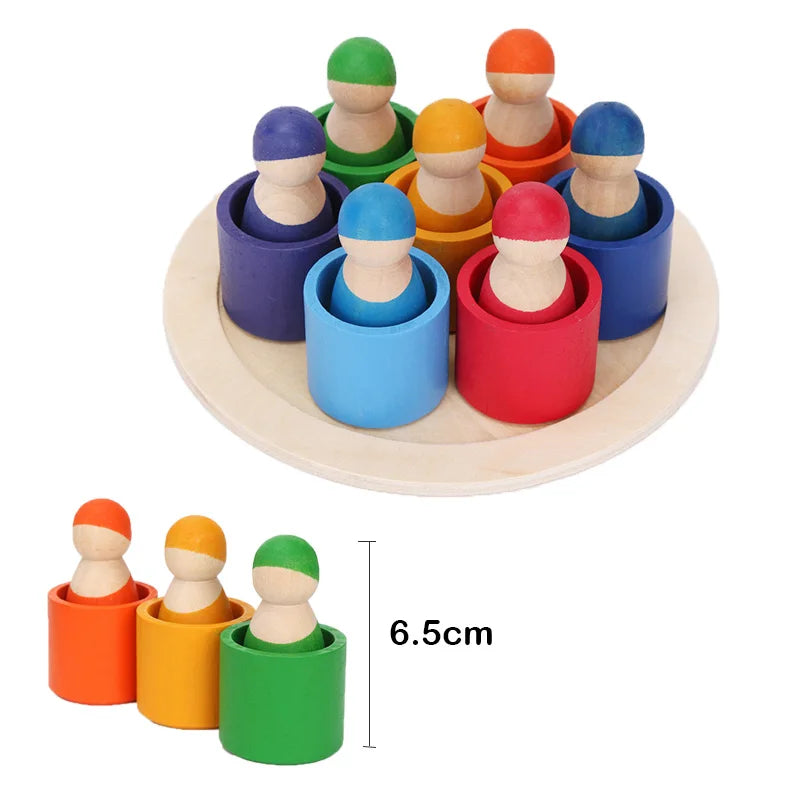 Wooden Rainbow Blocks Da Vinci Bridge Grimms Balls Rainbow Stackers Baby Stacking Game Wood Rainbow Stackers for Kids Montessori