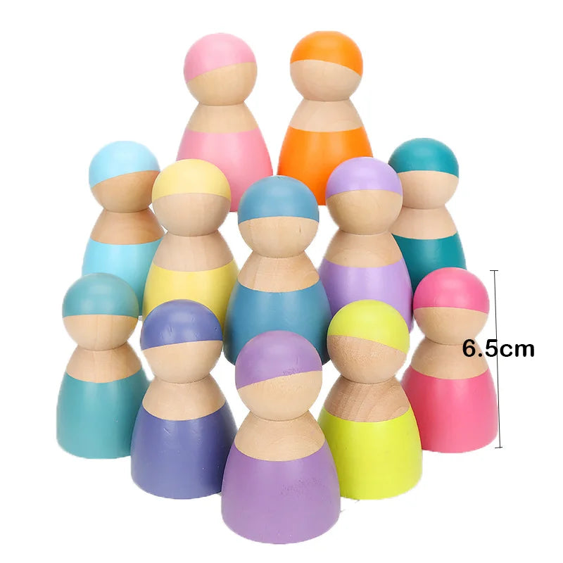 Wooden Rainbow Blocks Da Vinci Bridge Grimms Balls Rainbow Stackers Baby Stacking Game Wood Rainbow Stackers for Kids Montessori