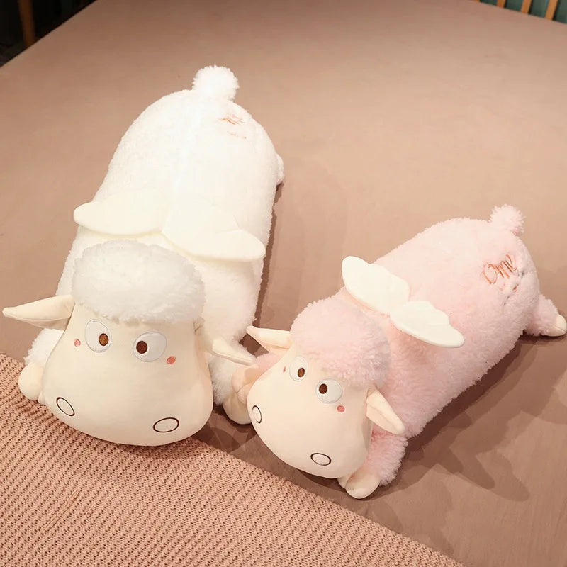 Cute Angle Lamb Plush Long Pillow Soft Stuffed Cartoon Animal Sheep Toy Baby Accompany Toy Sleeping Pillow Kid Girls Gift