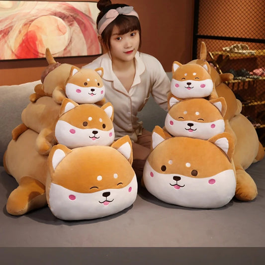 40-100cm Cute Lying Akita Dog Plush Toy Stuffed Soft Animals Shiba Inu Chai Dog Sleep Doll Pillow Kawaii Toys Gift for Children