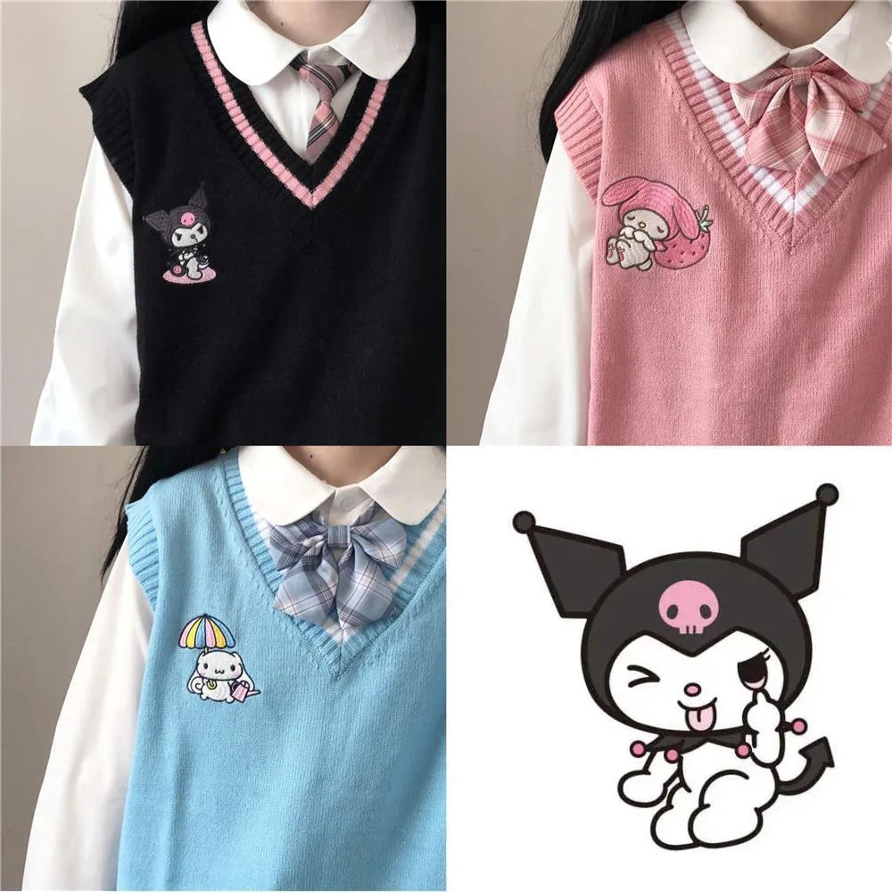 Kawaii Kuromi Cinnamoroll My Melody Sanrioes Wool Sweater Vest - Plushy Mart