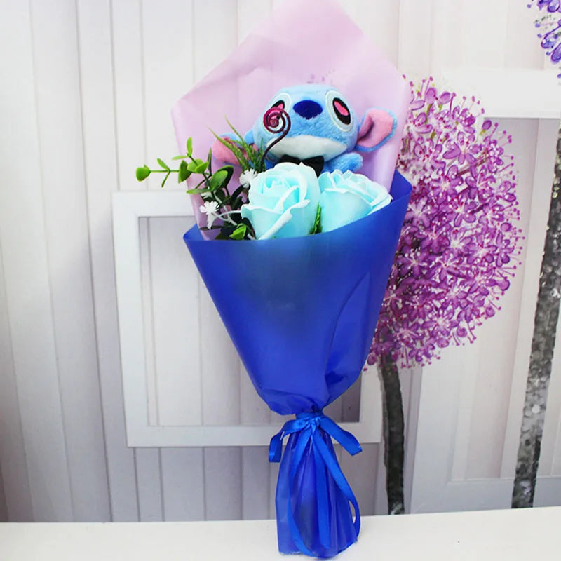 drop shipping Cartoon Stitch Plush Doll Toys Cute Stich Plush Bouquet With Fake Flower Wedding Party Gift No Box