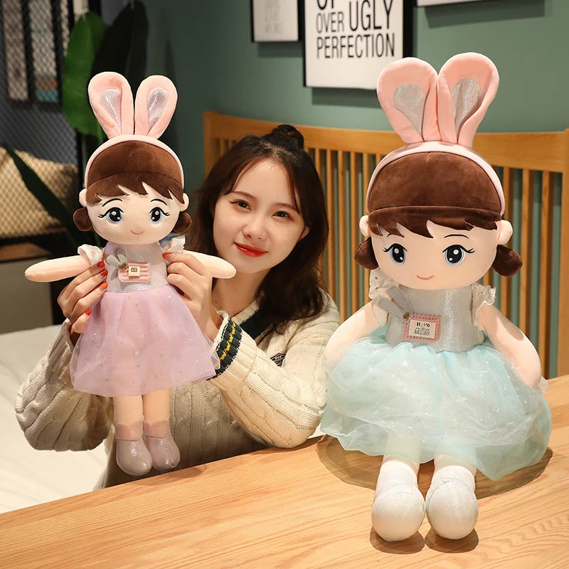 45cm Beautiful Happy Girl Doll Stuffed Simulation Rabbit ears Lovely Toy Plush Animal Pillow Children Kids Birthday Gift