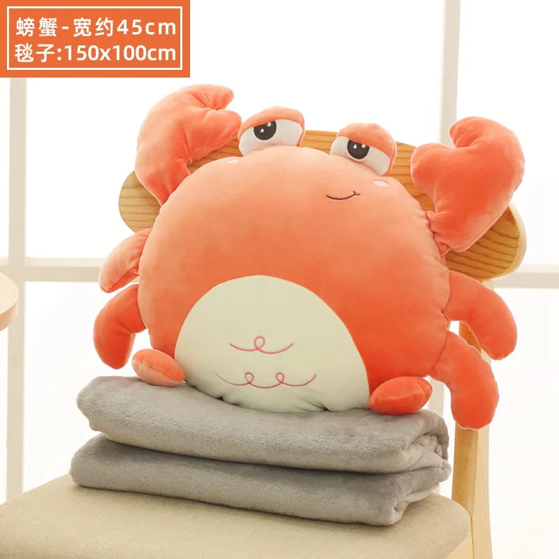 Soft Pillow Blanket Crab&Whale Plush Pillow With Blanket Soft Cartoon Animal Lion&Swan Stuffed Doll Birthday Gifts For Children