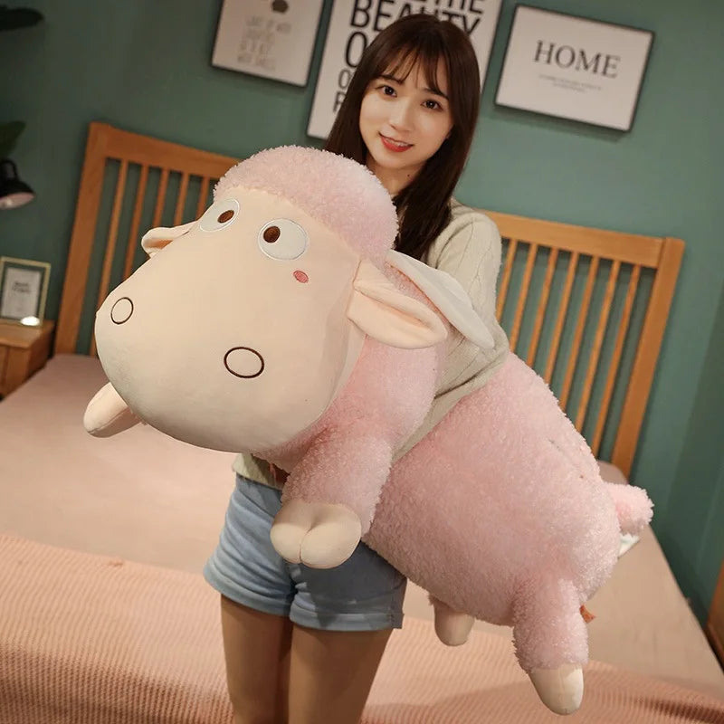 Cute Angle Lamb Plush Long Pillow Soft Stuffed Cartoon Animal Sheep Toy Baby Accompany Toy Sleeping Pillow Kid Girls Gift